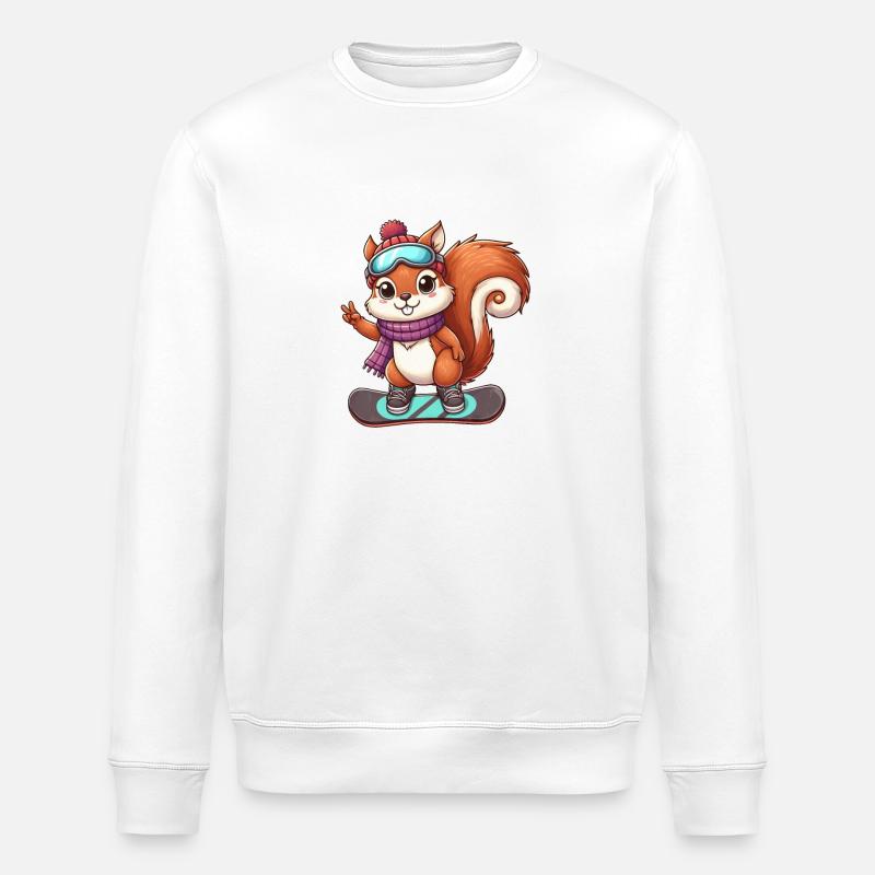 Snowboard Squirrel Winter Adventure - Stanley/Stella ROLLER Unisex Organic Sweatshirt - white