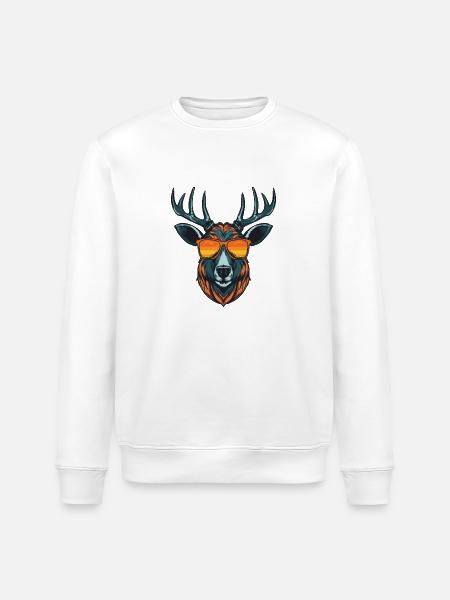 Deer Head Portrait Cool - Stanley/Stella ROLLER Unisex Organic Sweatshirt - white