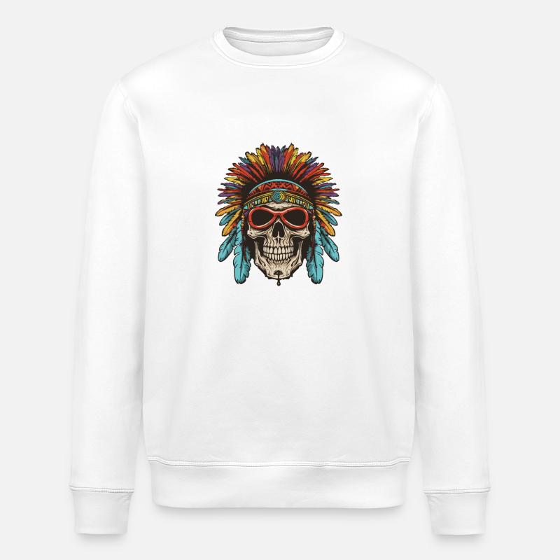 Apache Skull Native American - Stanley/Stella ROLLER Unisex Organic Sweatshirt - white