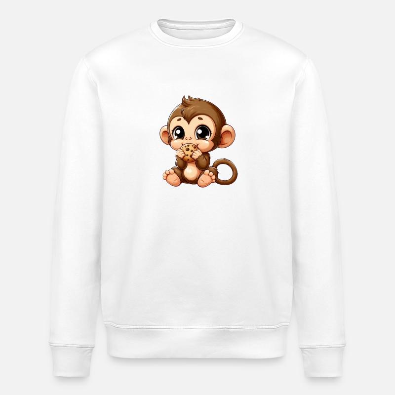 Cute chimpanzee snacks on cookies - Stanley/Stella ROLLER Unisex Organic Sweatshirt - white