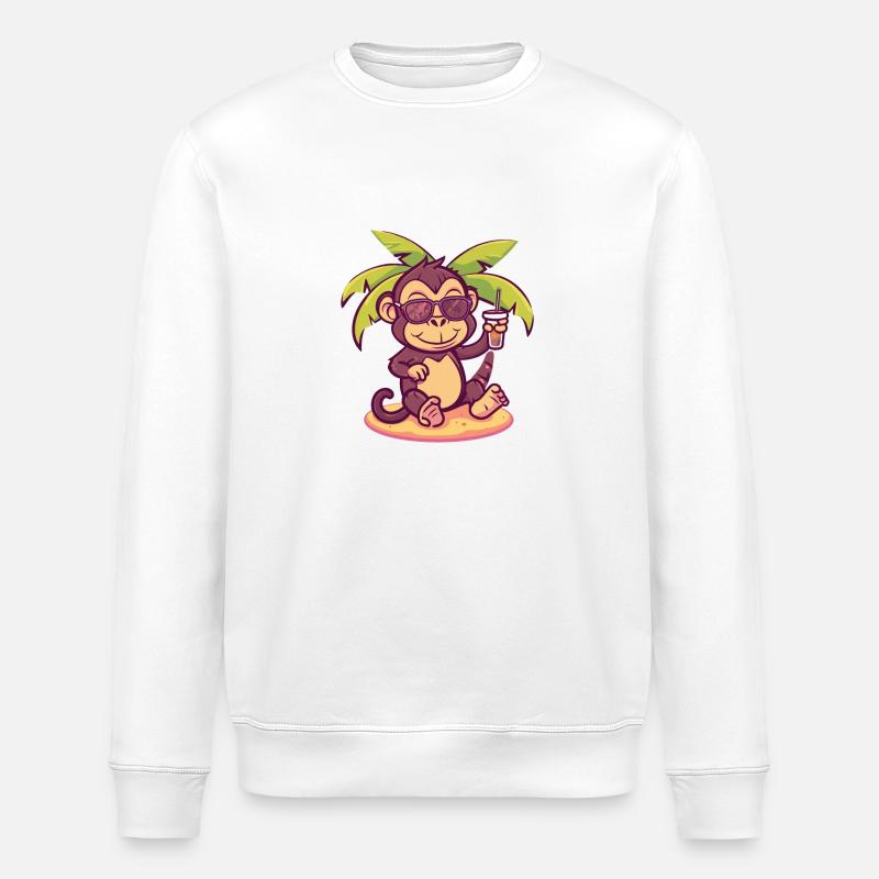 Monkey Summer Beach Vacation - Stanley/Stella ROLLER Unisex Organic Sweatshirt - white