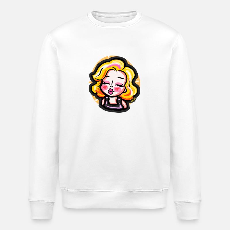 Blondes Cartoon-Mädchen im Comic-Stil - Stanley/Stella Unisex Bio-Sweatshirt ROLLER - Weiß