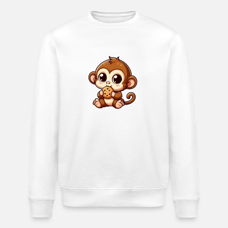 Monkey chimpanzee snacks on cookies - Stanley/Stella ROLLER Unisex Organic Sweatshirt - white