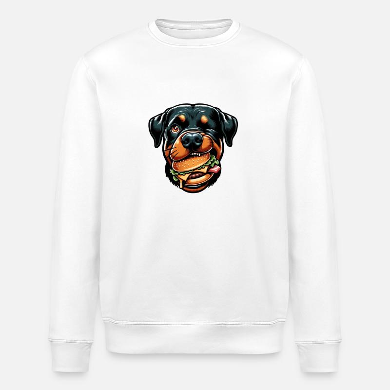 Rottweiler mit Hamburger Cheeseburger - Stanley/Stella Unisex Bio-Sweatshirt ROLLER - Weiß