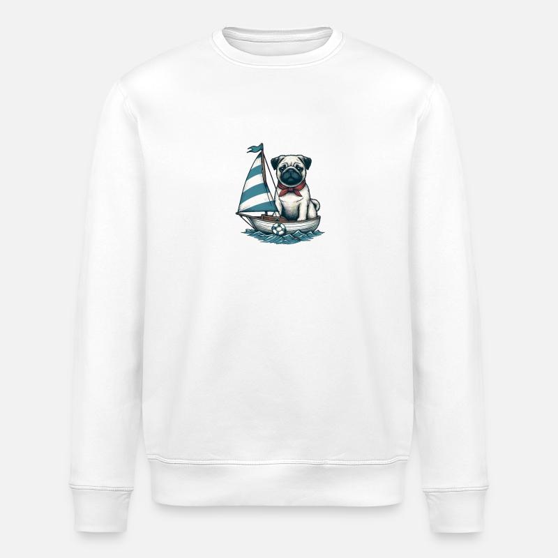 Summer Sailing Dinghy with Pug - Stanley/Stella ROLLER Unisex Organic Sweatshirt - white