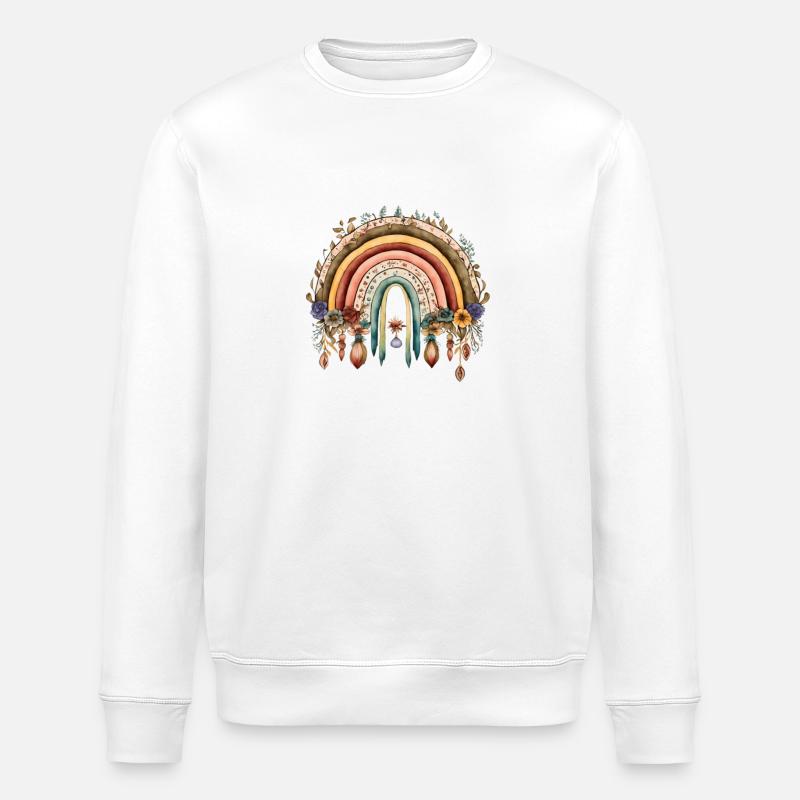 Boho Regenbogen mit Blumen - Stanley/Stella Unisex Bio-Sweatshirt ROLLER - Weiß
