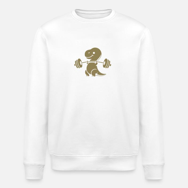 T-Rex mit Hantel Workout - Stanley/Stella Unisex Bio-Sweatshirt ROLLER - Weiß