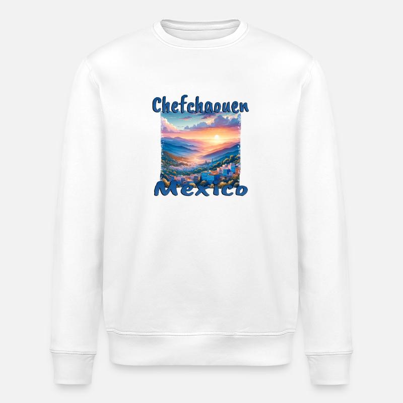 Chefchaouen Mexico Sunset Mountains - Stanley/Stella ROLLER Unisex Organic Sweatshirt - white