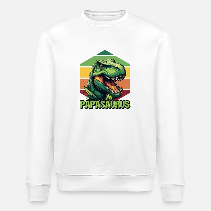 Dad Father Dino Dinosaur Papasaurus - Stanley/Stella ROLLER Unisex Organic Sweatshirt - white