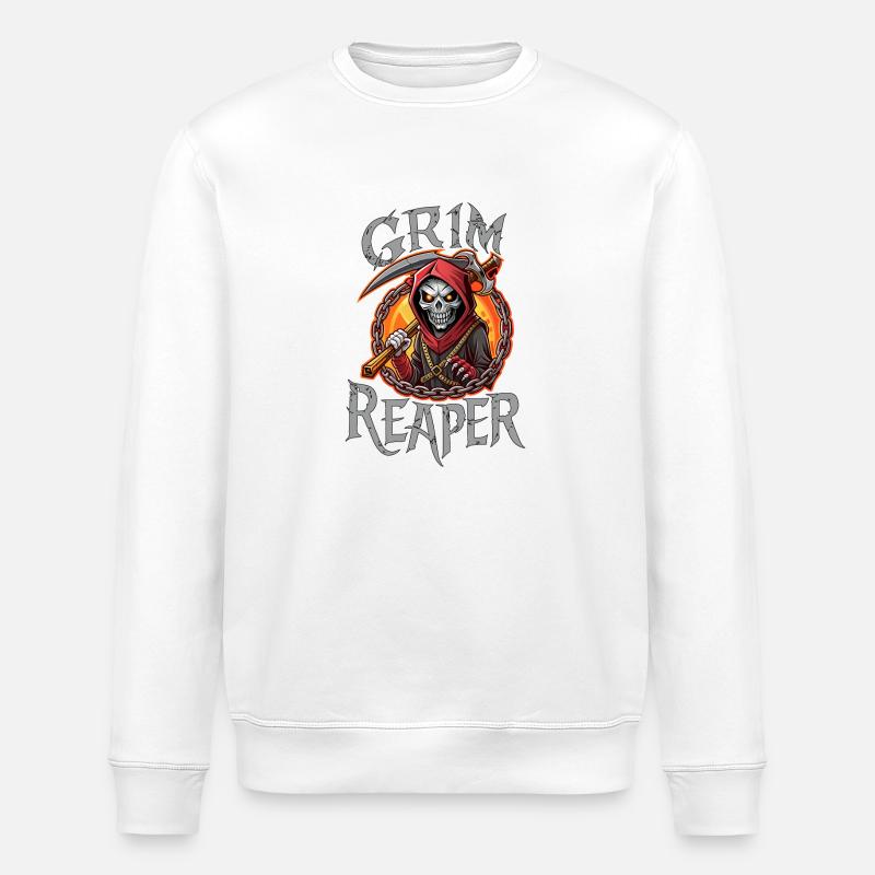 SKULL, GRIM REAPER - Stanley/Stella ROLLER Unisex Organic Sweatshirt - white