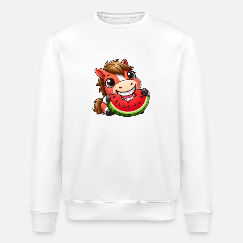 Cool Horse with Watermelon Summer Comic - Stanley/Stella ROLLER Unisex Organic Sweatshirt - white