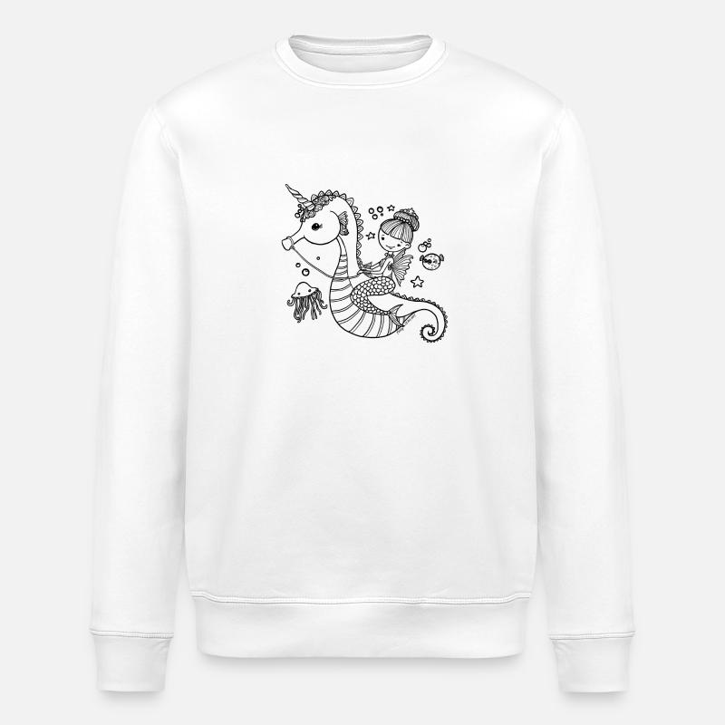 Meerjungfrau mit Seepferdchen - Stanley/Stella Unisex Bio-Sweatshirt ROLLER - Weiß