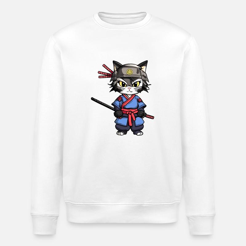 Samurai Cat #24 - Stanley/Stella ROLLER Unisex Organic Sweatshirt - white