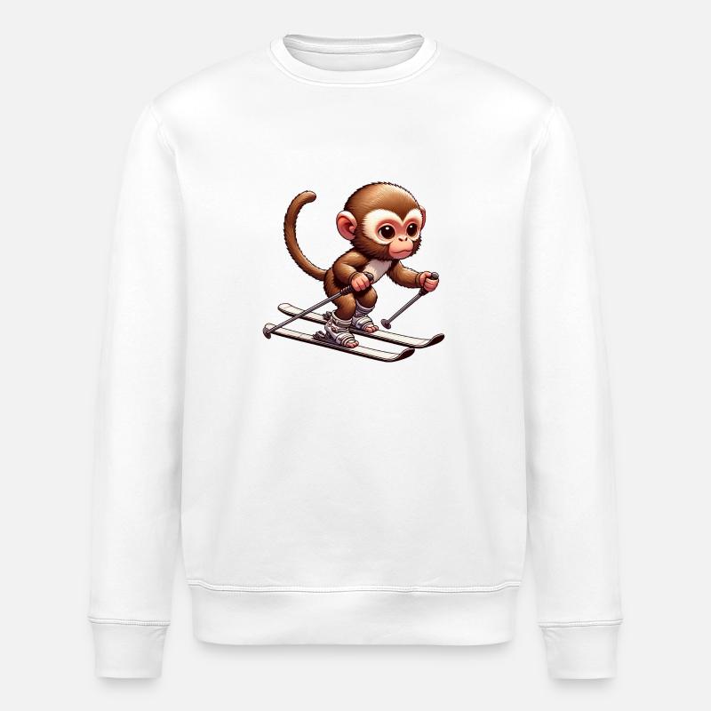 Singe mignon skiant en hiver - Sweat bio ROLLER Stanley/Stella Unisexe - blanc