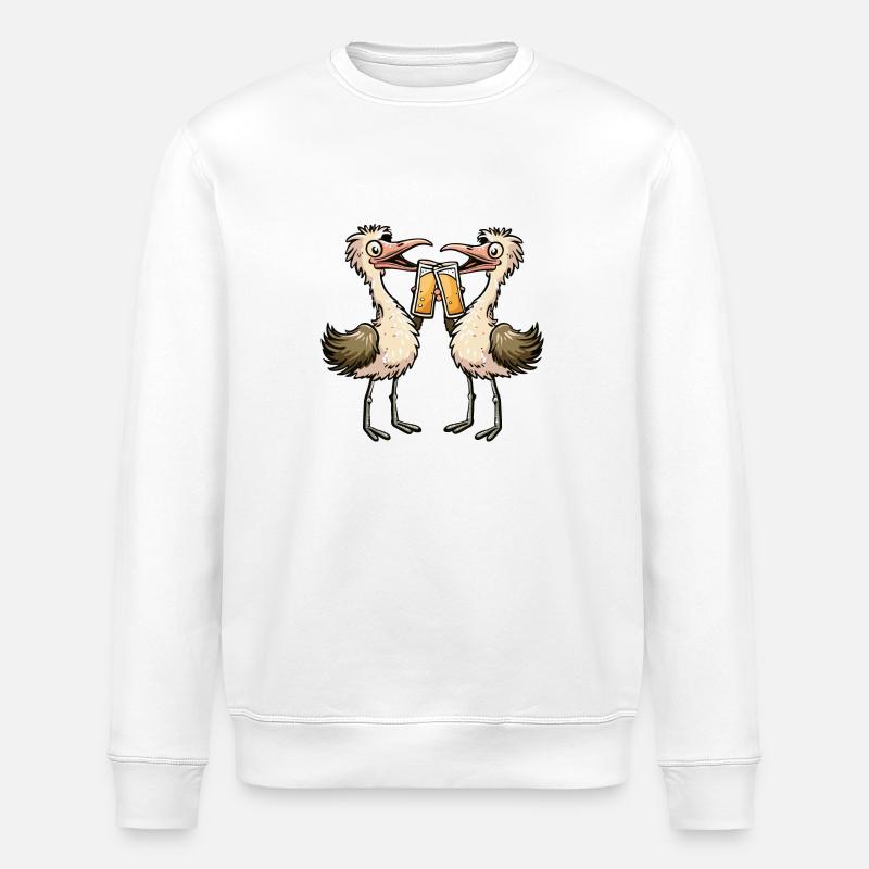 Ostrich Comic Beer Funny Booze - Stanley/Stella ROLLER Unisex Organic Sweatshirt - white