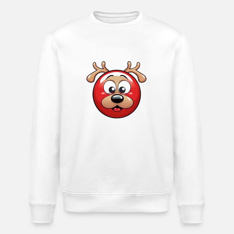 Rundes Rentier-Weihnachtskugel Comic Design - Stanley/Stella Unisex Bio-Sweatshirt ROLLER - Weiß