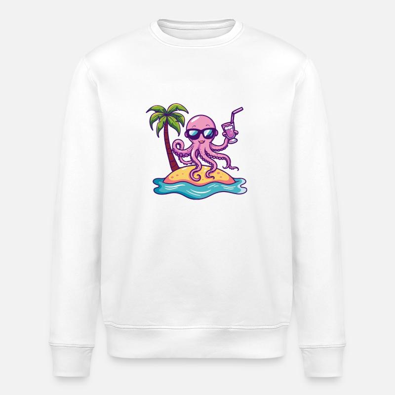 Octopus Summer Beach Vacation - Stanley/Stella ROLLER Unisex Organic Sweatshirt - white
