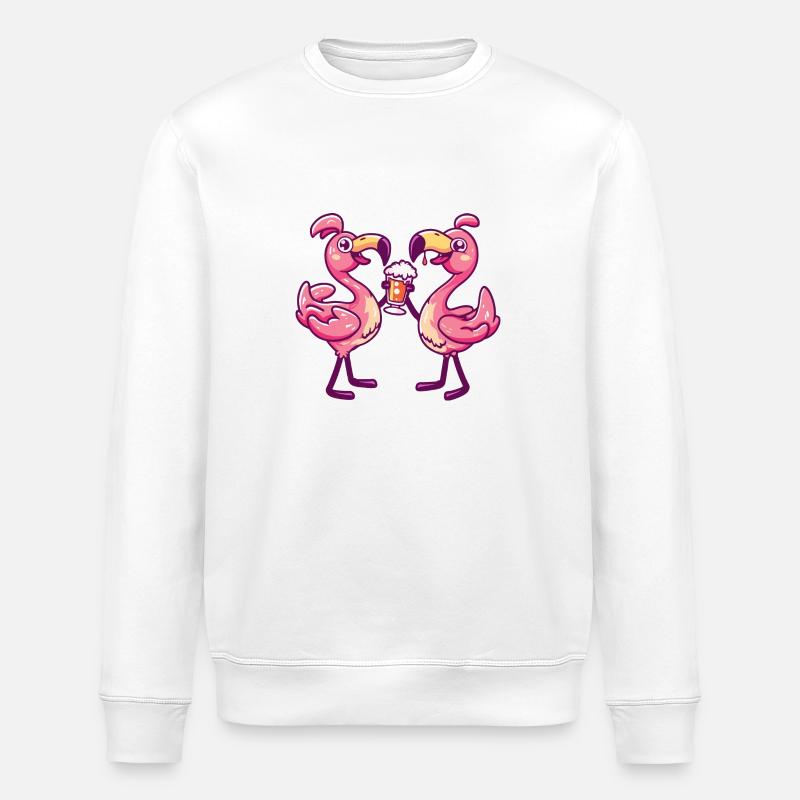 Flamingo Comic Beer Party Drink - Stanley/Stella ROLLER Unisex Organic Sweatshirt - white