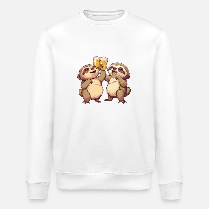 Sloth Beer Funny Party - Stanley/Stella ROLLER Unisex Organic Sweatshirt - white