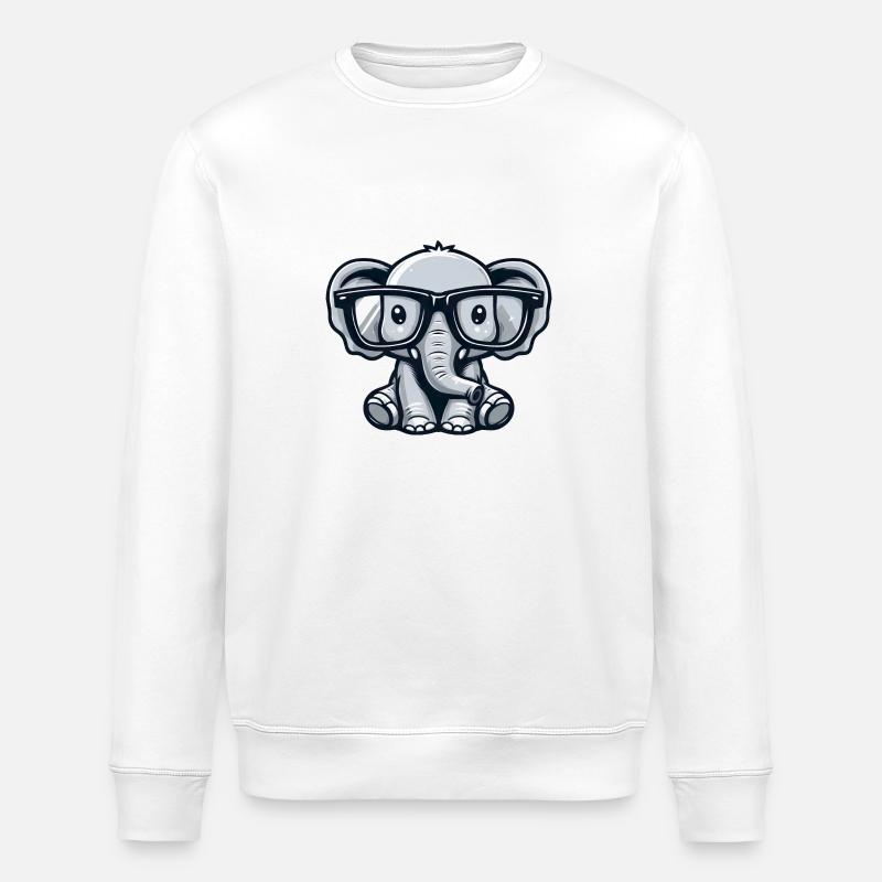 Nerdiger Elefant mit Brille - Stanley/Stella Unisex Bio-Sweatshirt ROLLER - Weiß