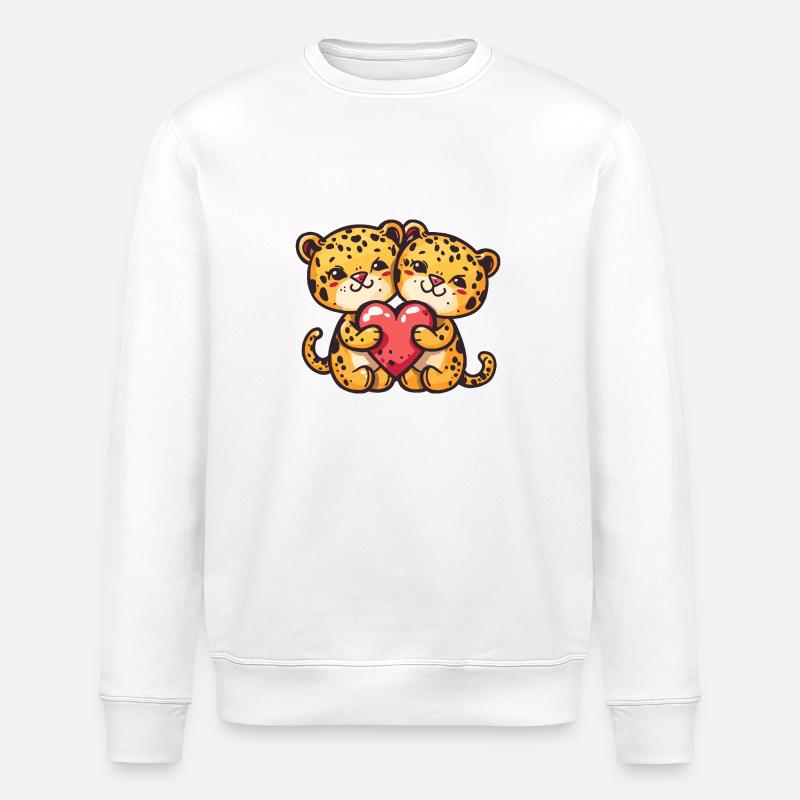 Leopard Comic Couple Love - Stanley/Stella ROLLER Unisex Organic Sweatshirt - white