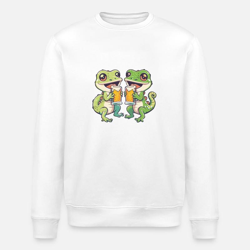 Lizard Comic Beer Party Drinking - Stanley/Stella ROLLER Unisex Organic Sweatshirt - white