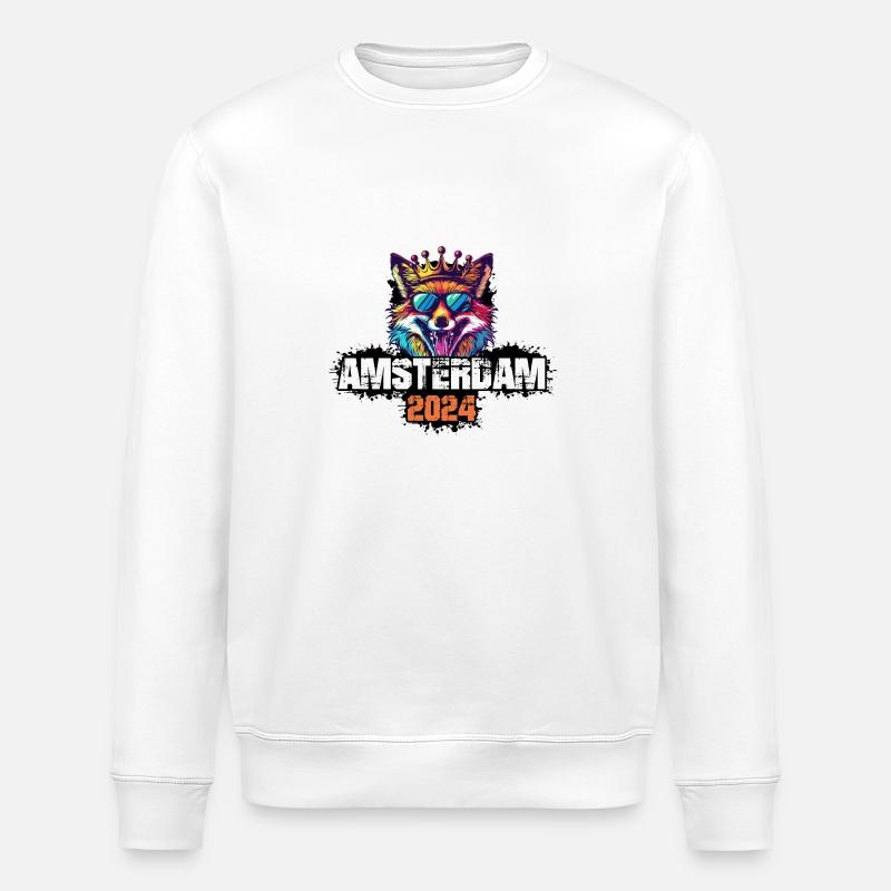 Amsterdam 2024 Vacation Fox - Stanley/Stella ROLLER Unisex Organic Sweatshirt - white