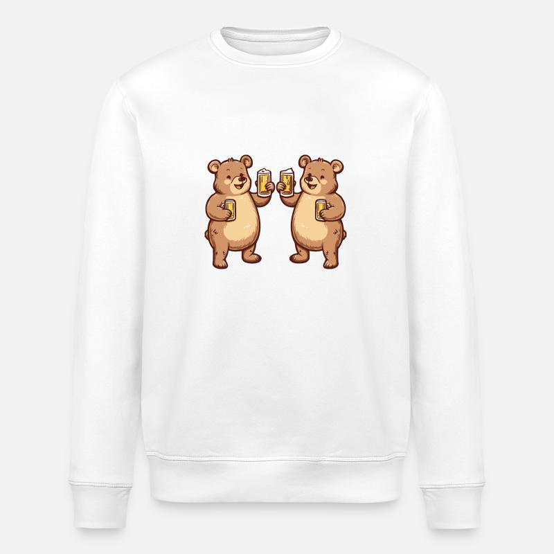 Bear Comic Beer Funny Booze - Stanley/Stella ROLLER Unisex Organic Sweatshirt - white