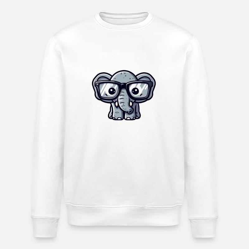 Nerd elephant with glasses - Stanley/Stella ROLLER Unisex Organic Sweatshirt - white