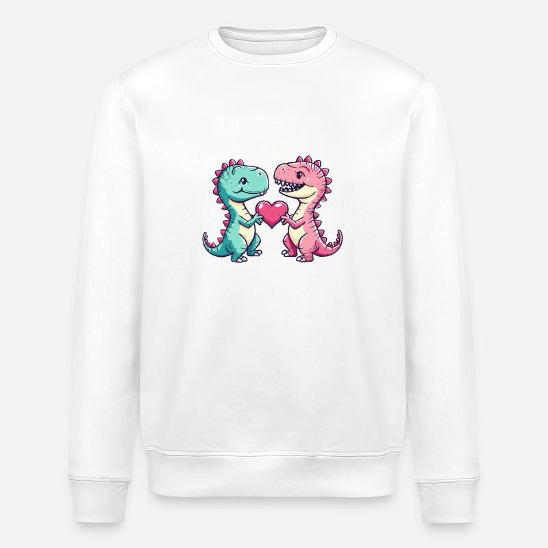 Dinosaur T-Rex Couple Love - Stanley/Stella ROLLER Unisex Organic Sweatshirt - white