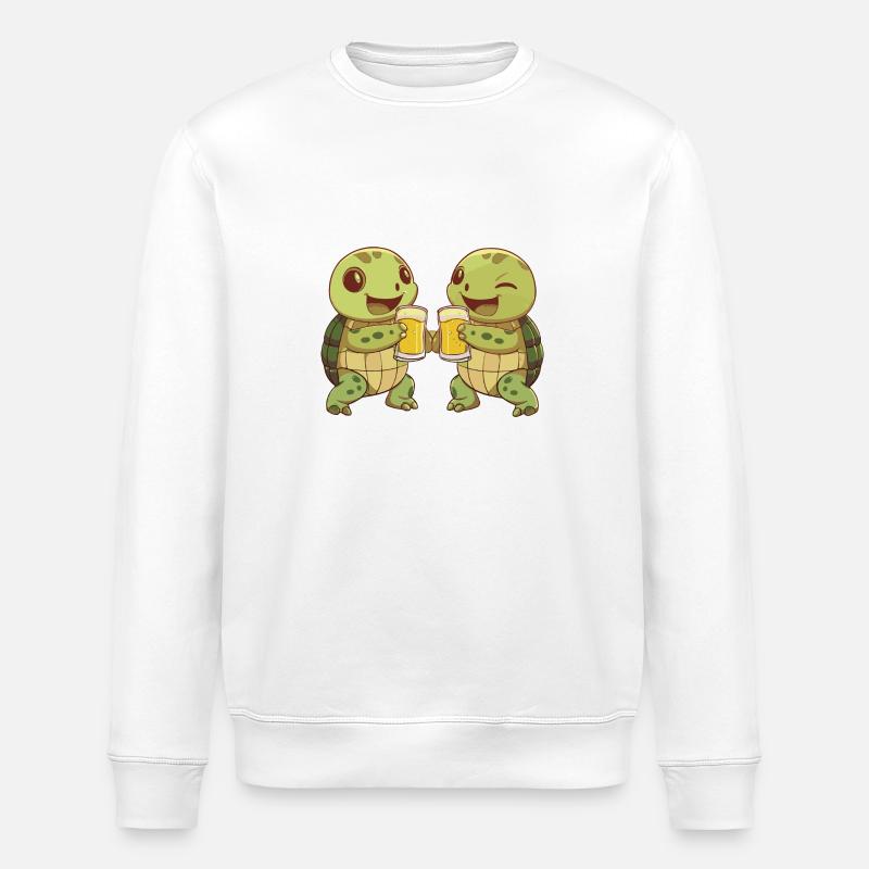 Turtle Comic Beer Funny Booze - Stanley/Stella ROLLER Unisex Organic Sweatshirt - white