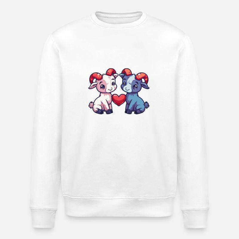 Mountain Goat Comic Couple Love - Stanley/Stella ROLLER Unisex Organic Sweatshirt - white