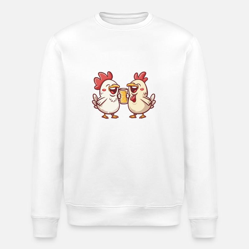 Chicken Comic Beer Funny Booze - Stanley/Stella ROLLER Unisex Organic Sweatshirt - white