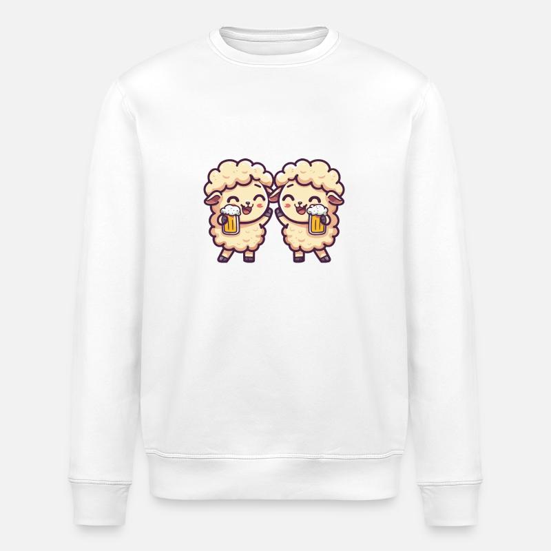 Sheep Comic Beer Funny Booze - Stanley/Stella ROLLER Unisex Organic Sweatshirt - white