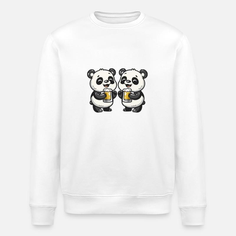 Panda Comic Beer Funny Booze - Stanley/Stella ROLLER Unisex Organic Sweatshirt - white