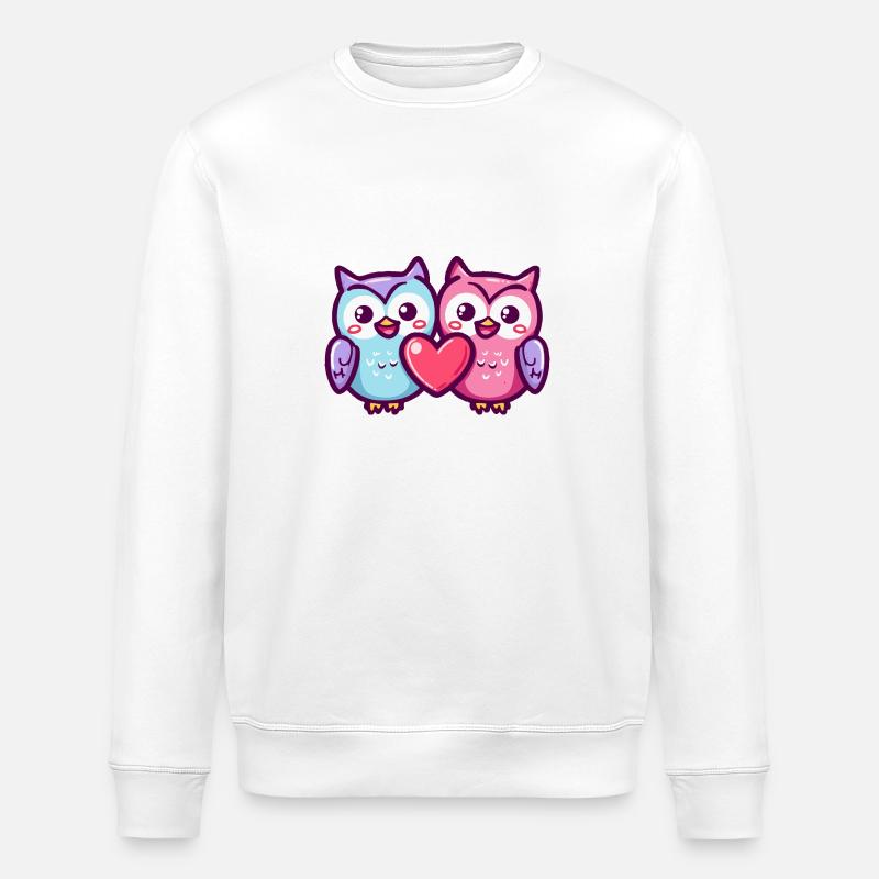 Owl Comic Couple Love - Stanley/Stella ROLLER Unisex Organic Sweatshirt - white
