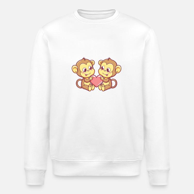 Monkey Comic Couple Love - Stanley/Stella ROLLER Unisex Organic Sweatshirt - white