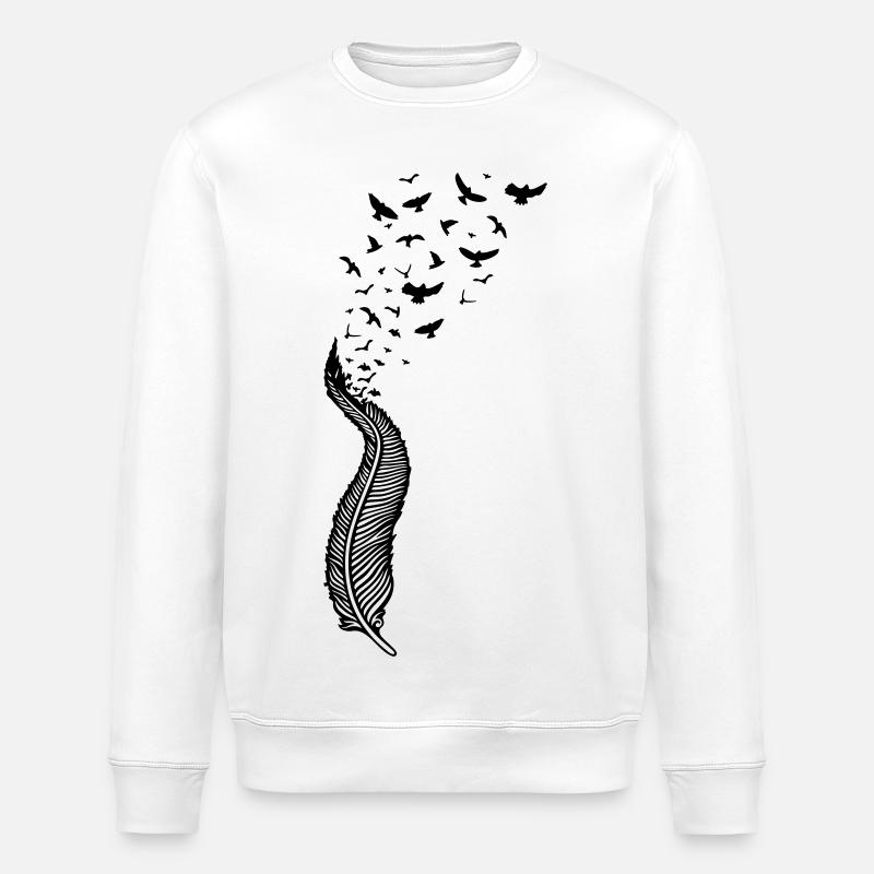 Feder und Vögel, feather with birds - Stanley/Stella Unisex Bio-Sweatshirt ROLLER - Weiß