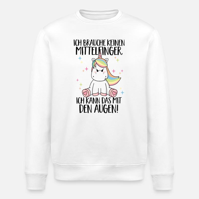 Einhorn Spruch - Brauche keinen Mittelfinger - Stanley/Stella Unisex Bio-Sweatshirt ROLLER - Weiß
