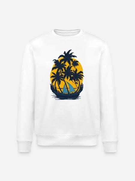 Sunset on the palm boat - Stanley/Stella ROLLER Unisex Organic Sweatshirt - white