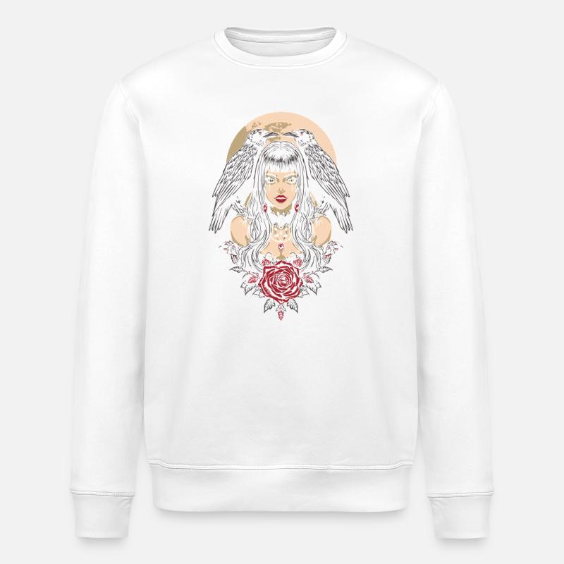 Gothic Mädchen mit Krähen Geschenk - Stanley/Stella Unisex Bio-Sweatshirt ROLLER - Weiß