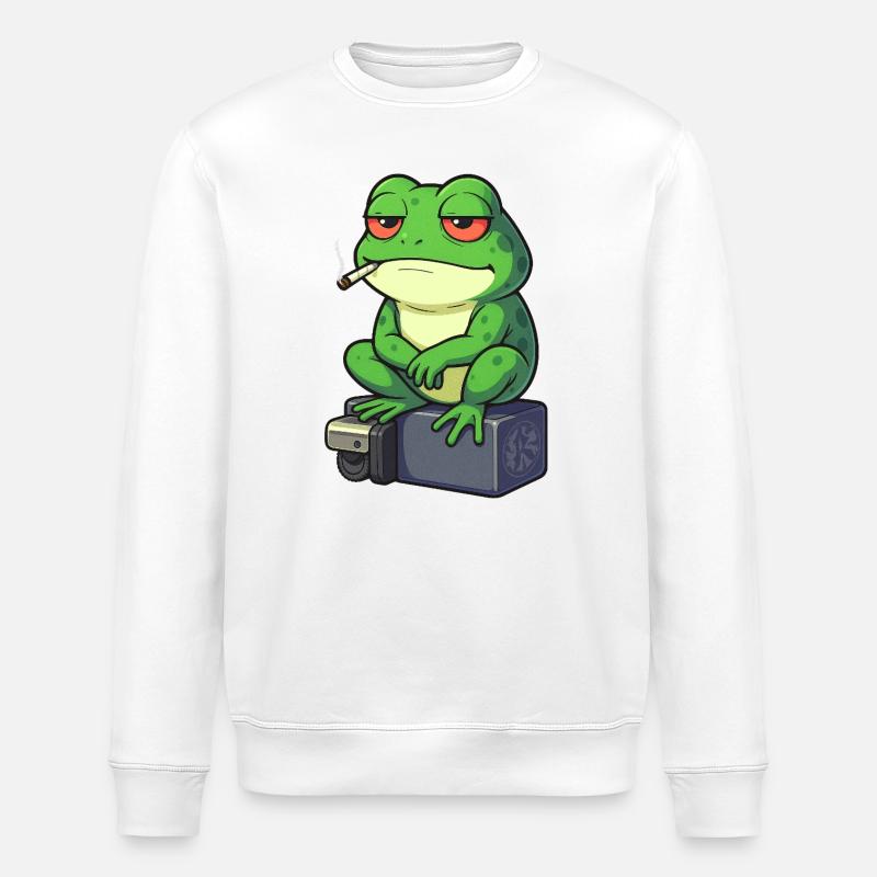 Grenouille se détend avec une cigarette - Sweat bio ROLLER Stanley/Stella Unisexe - blanc