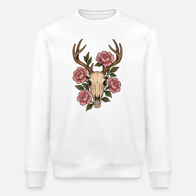 Pfingstrosenschädel-Hirsch-Emblem - Stanley/Stella Unisex Bio-Sweatshirt ROLLER - Weiß