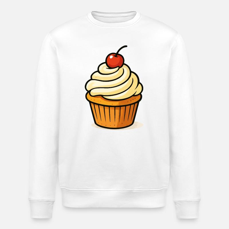 Kirsche Cupcake Illustration - Stanley/Stella Unisex Bio-Sweatshirt ROLLER - Weiß