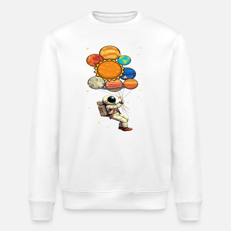 Astronaut With Planet Balloons Outer Space - Stanley/Stella ROLLER Unisex Organic Sweatshirt - white