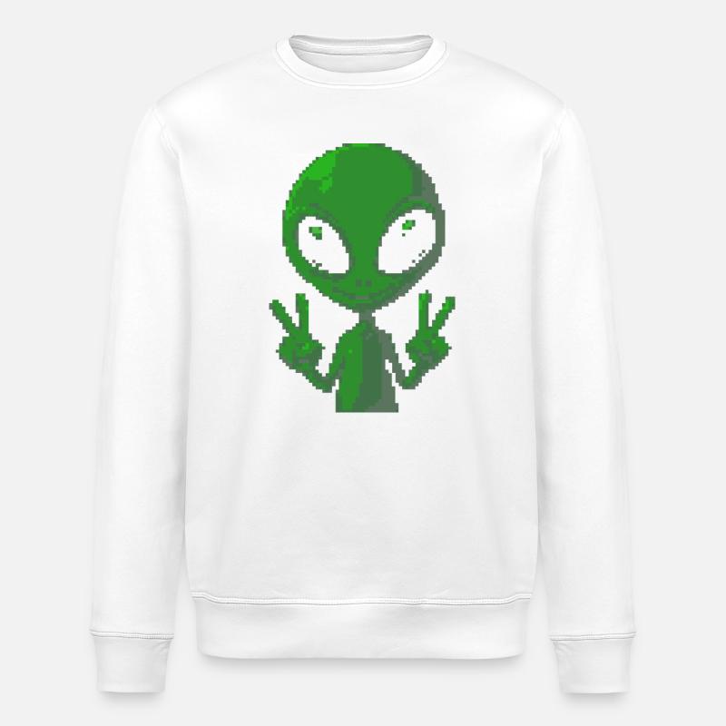 Pixel Alien Peace Sign - Stanley/Stella Unisex Bio-Sweatshirt ROLLER - Weiß