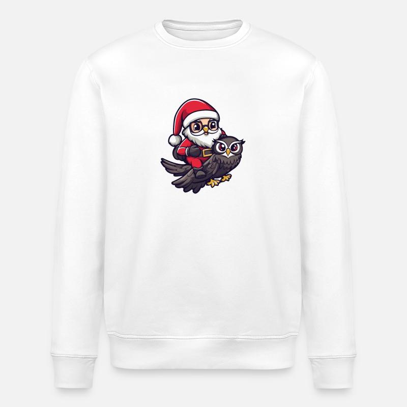 Eule Weihnachtsmann Cartoon - Stanley/Stella Unisex Bio-Sweatshirt ROLLER - Weiß