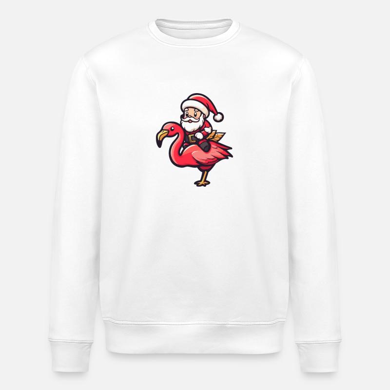Flamingo Weihnachtsmann Cartoon - Stanley/Stella Unisex Bio-Sweatshirt ROLLER - Weiß