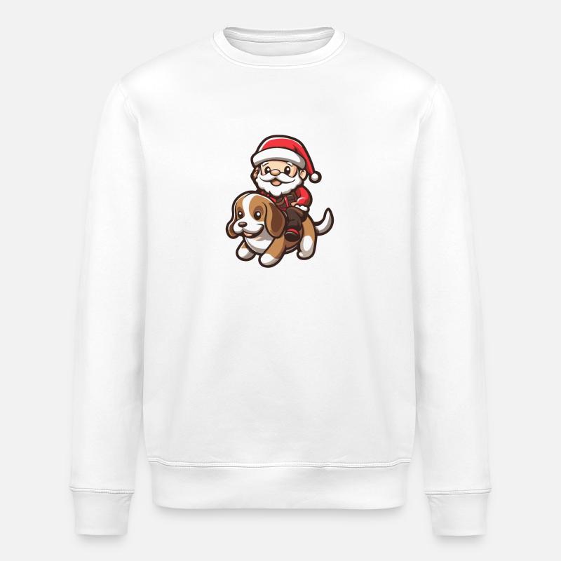 Beagle Hund Weihnachtsmann Cartoon - Stanley/Stella Unisex Bio-Sweatshirt ROLLER - Weiß