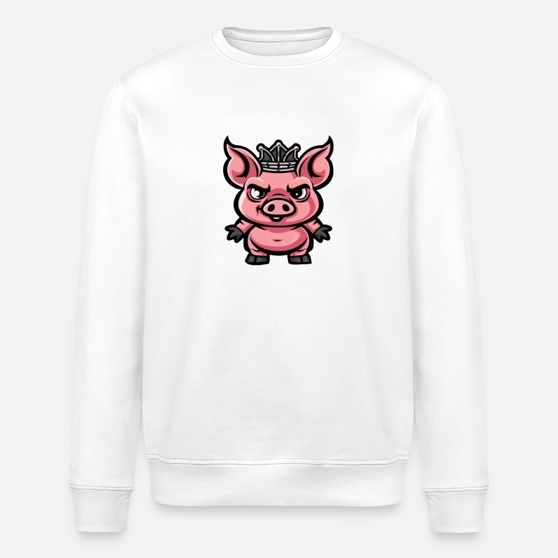Schwein Cartoon Krone - Stanley/Stella Unisex Bio-Sweatshirt ROLLER - Weiß